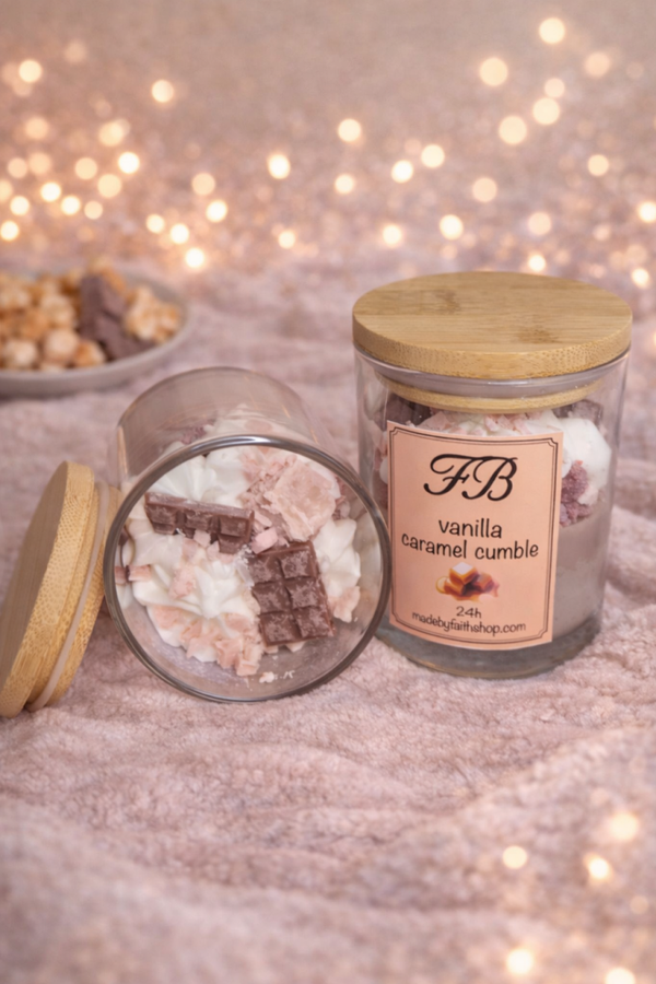 vanilla caramel crumble geurkaars met deksel