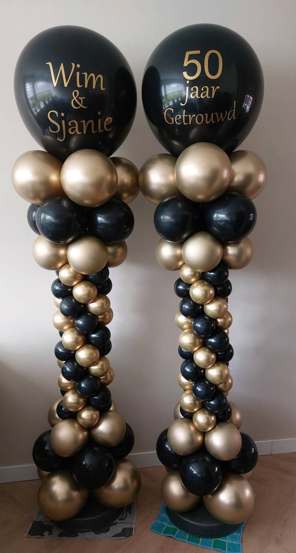 Ballonpilaar zandloper met grote topper. * basis van 4 ballonnen