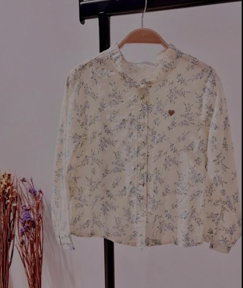 chemisier imprimé en coton avec broderie coeur doré rose ou bleu