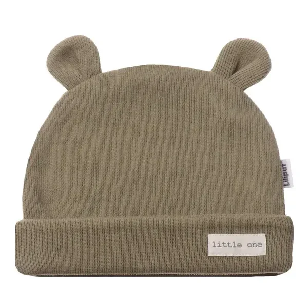 Bonnet en maille côtelée olive avec oreilles