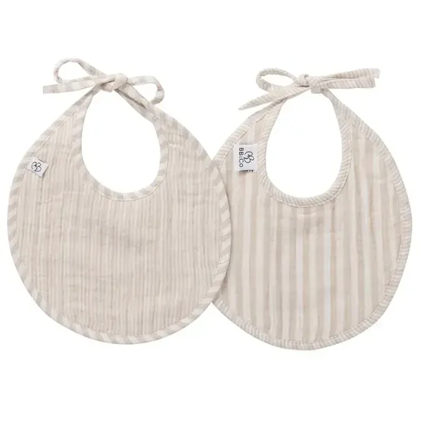 Lot de 2 bavoirs naissance en gaze de coton - rayé galet