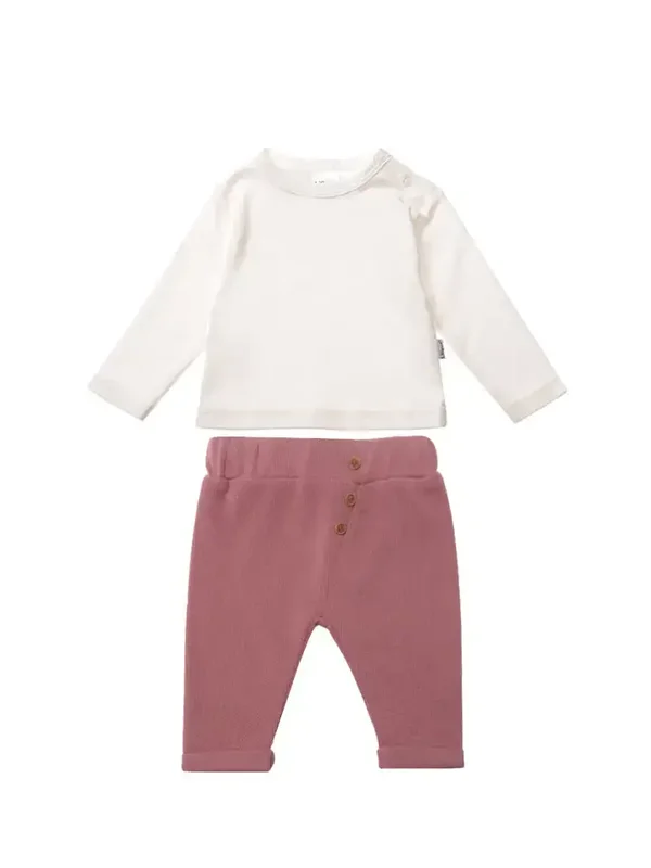 Ensemble 2 pièces en maille côtelée couleur bois de rose