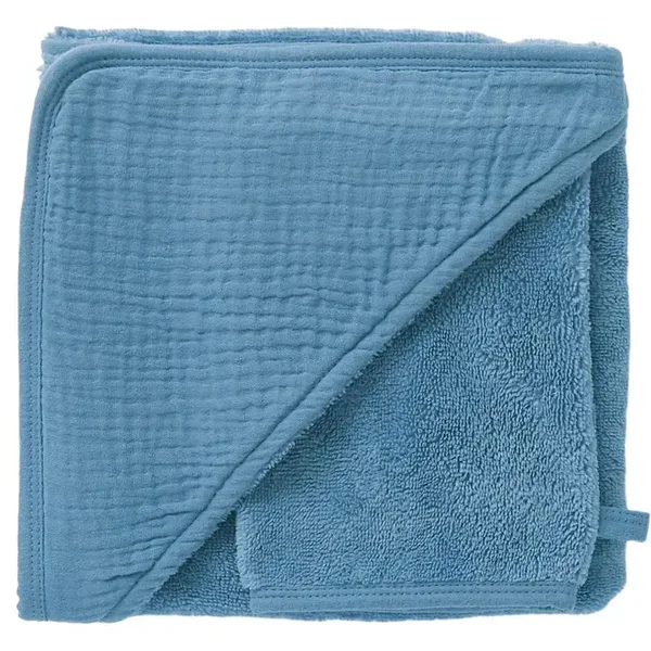 Cape de bain + gant - bambou & gaze de coton - Pierre Bleue
