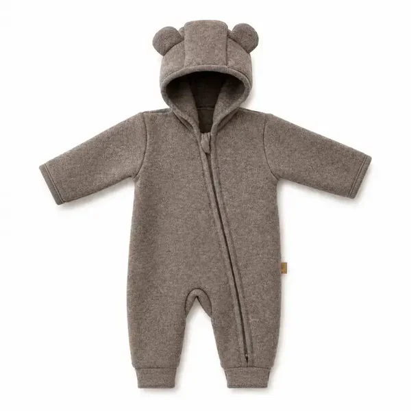 Combinaison polaire en laine mérinos - taupe - taille : 6-12 mois