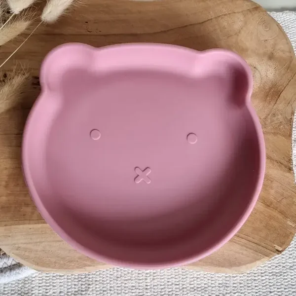 Assiette Silicone Ours - Rose Poudré