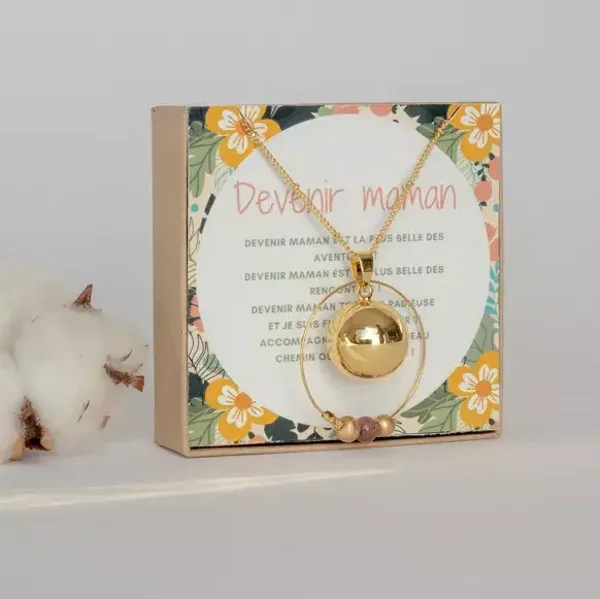 Gold-plated pregnancy bola with ring and garnet  à mes copines à mes copines