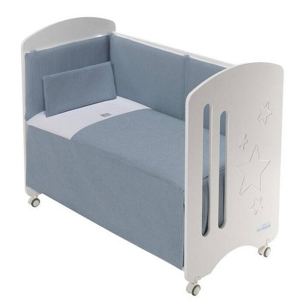 ENSEMBLE 3 PCS LIT BERCEAU 60X120 (Couette + Pare-chocs + OREILLER) - GAUFRE DE COTON - MOD. ASTRID - ESSENCE