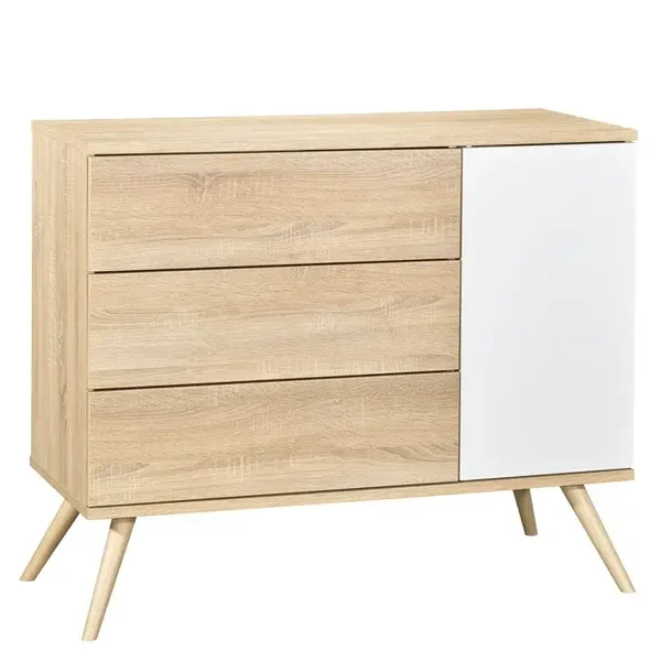 COMMODE 1 PORTE ET 3 TIROIRS BOIS VERSION TIROIRS DECOR BOIS SEVENTIES