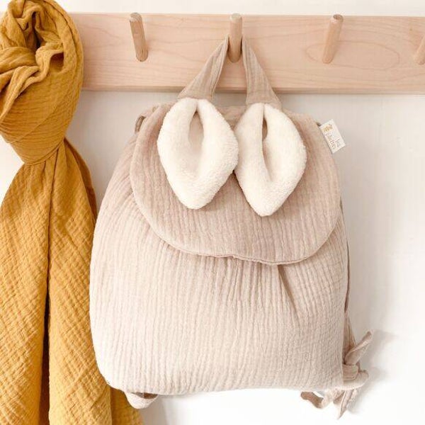Sac à dos enfant oreilles lapin gaze de coton latte  Les Juliettes Les Juliettes