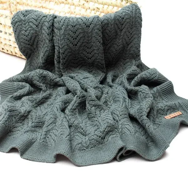 Couverture bébé | ÉVENTAIL en tricot | Vert mousse