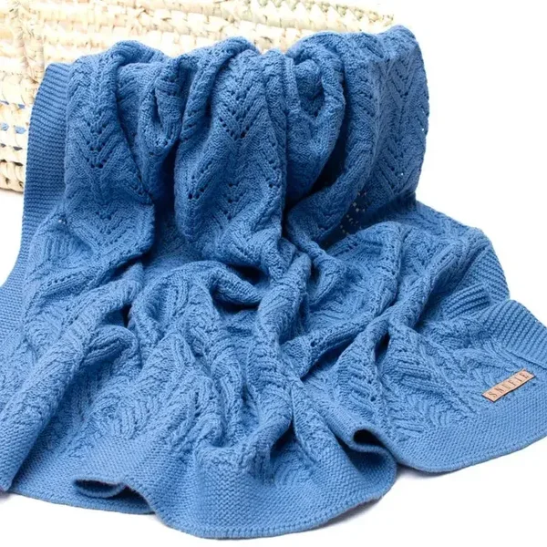Couverture bébé | ÉVENTAIL en tricot | Bleuet