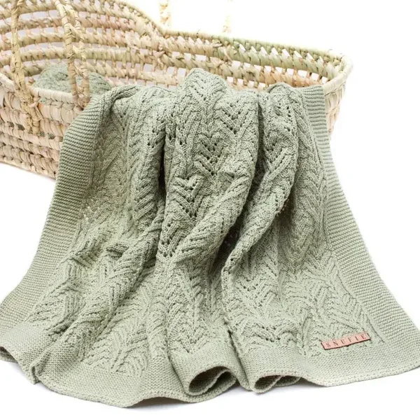 Couverture bébé | ÉVENTAIL en tricot | Vert