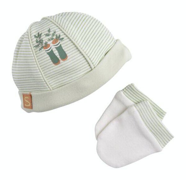 BONNET ET MOUFLES BEBE VERT BOTANICA  Sauthon