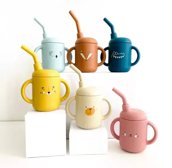 Verre à paille Bébé / Verre d'apprentissage / Repas enfant / Verre Animaux / Cadeau bébé / Cadeau 1 an / Coffret naissance / Gobelet bébé