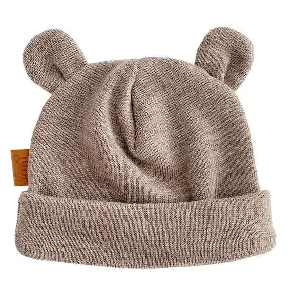 Bonnet bébé en mérinos - taupe
