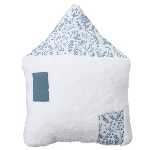 Coussin déco forme cabane blanc / bleu - Forêt Enchantée