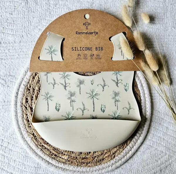 Bavoir en silicone Beige - Imprimé Plantes de la Jungle