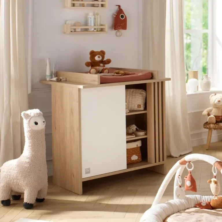 Commode 1 porte colorée et 3 niches avec claustra en bois décor chêne Suave - TOKYO