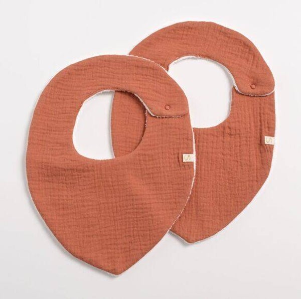 Lot de 2 bavoirs en gaze de coton - UNI TERRACOTTA  Sauthon
