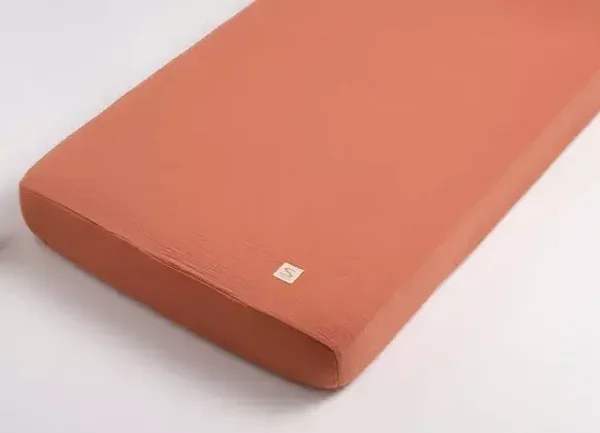 Draps housse bébé en coton bio - UNI TERRACOTTA  Sauthon Sauthon
