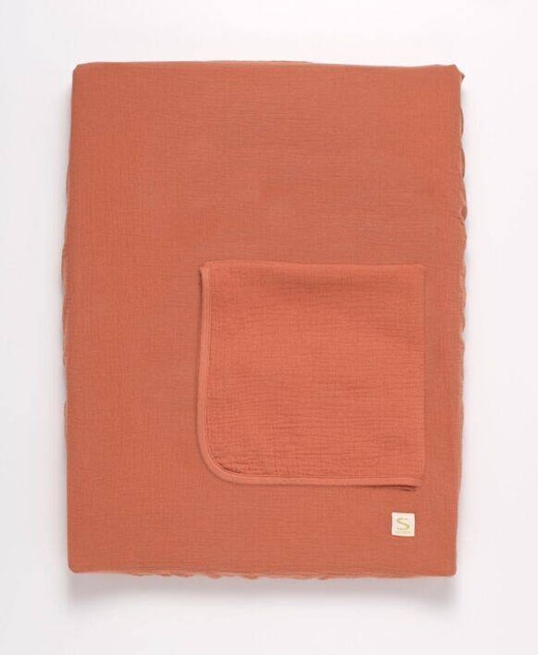Matelas à langer avec sa housse en double gaze de coton et sa serviette - UNI TERRACOTTA  Sauthon