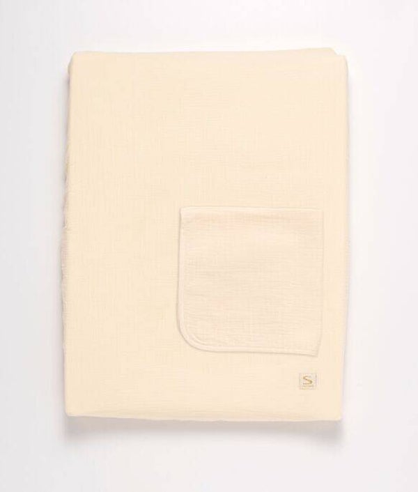 Matelas à langer avec sa housse en double gaze de coton et sa serviette - UNI VANILLA