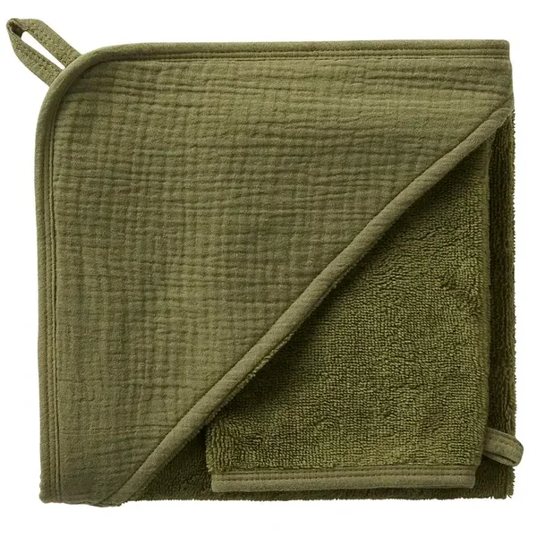 Cape de bain + gant - bambou & gaze de coton - Fougère