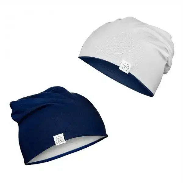 Chapeau réversible en bambou - bleu marine-gris clair