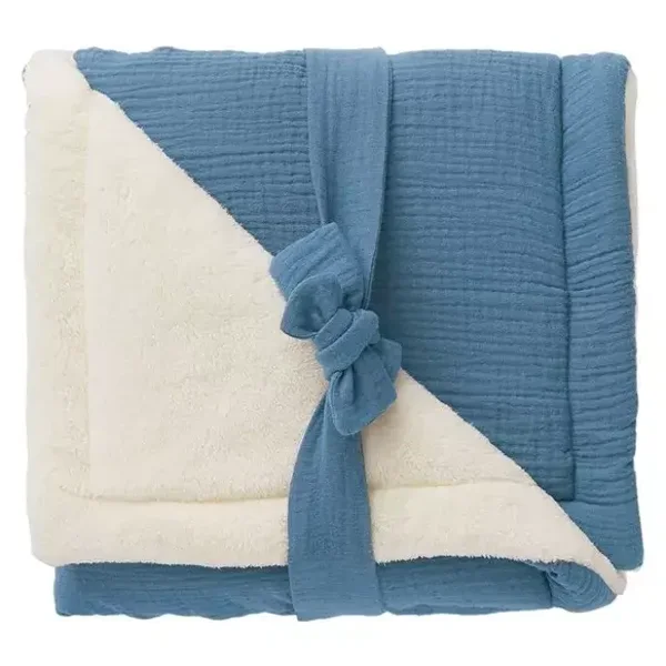 Couverture peluche double gaze & microfibre Mix & Match - Pierre Bleu  BB&Co BB&Co