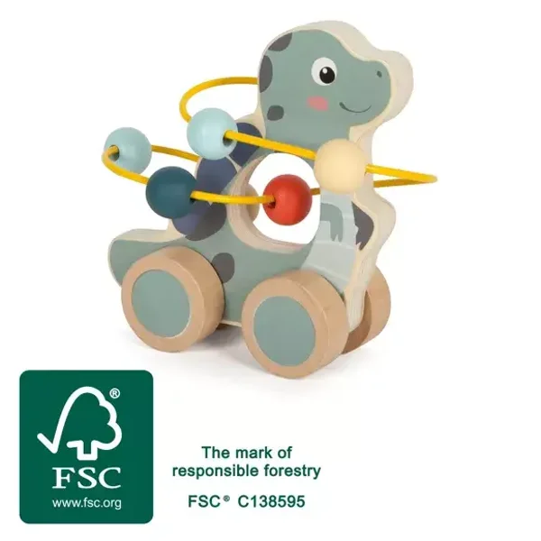 Animal à pousser avec boucle motrice « Dino » 100% FSC | Motricité | Jouets en bois  small foot small foot