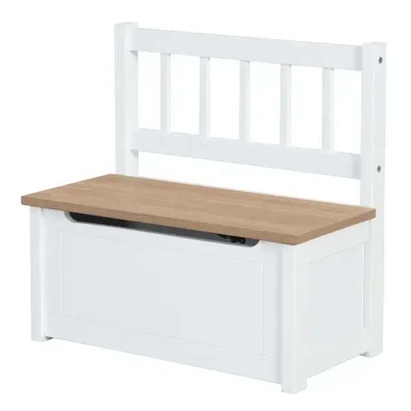 Banc-coffre pour enfants 'Woody' en bois blanc laqué