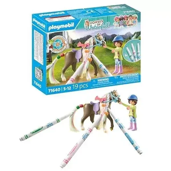 Playmobil 71640 Cavalière avec crinière à colorier - Horses of Waterfall - Comprenant Un Personnage, Un Cheval et Trois marqueurs Crayola - Dès 5 Ans  Playmobil Playmobil