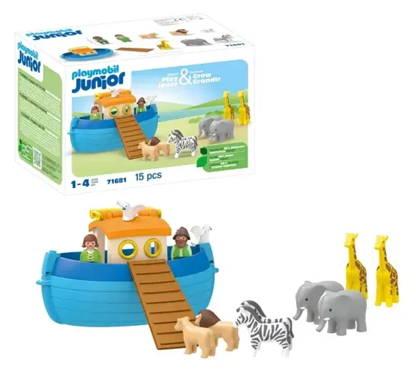 Playmobil 71681 Junior : Arche de Noé transportable - Comprenant Une Rampe et 5 Paires d'animaux - Jouet fabriqué à partir de matière d'origine végétale - Dès 12 Mois  Playmobil Playmobil