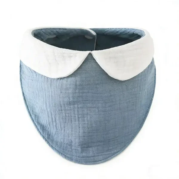 Bavoir hydrophile 3 couches / Bavoir anti-bave avec joli col - Gris-bleu