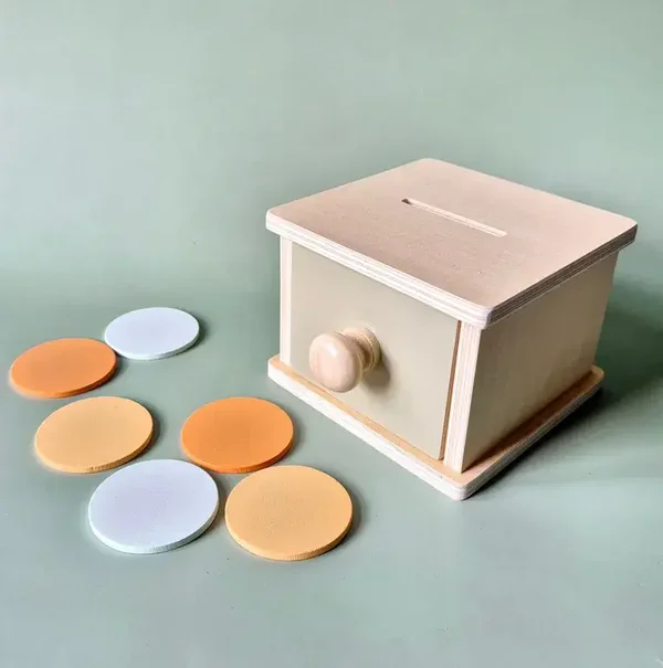 Boîte à musique Montessori en bois avec tiroir et disques colorés – Stimule le développement moteur