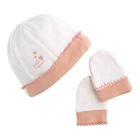 Lot bonnet et moufles bébé en coton - PETIT COEUR  Sauthon Sauthon