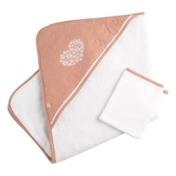Cape de bain et gant en coton matelassé et éponge - PETIT COEUR  Sauthon Sauthon