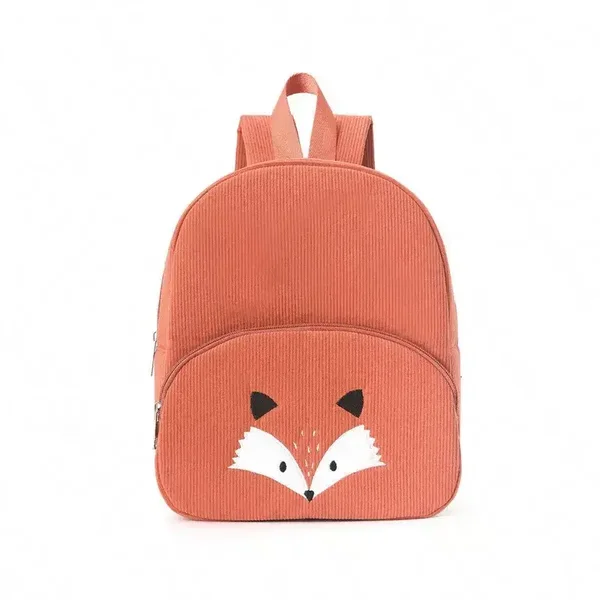 Sac à dos en velours côtelé pour enfants avec un joli renard – Parfait pour les petits aventuriers !(Sac à dos)