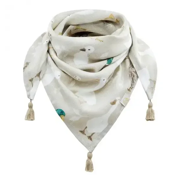 Écharpe en bambou avec pompons - Canards - beige
