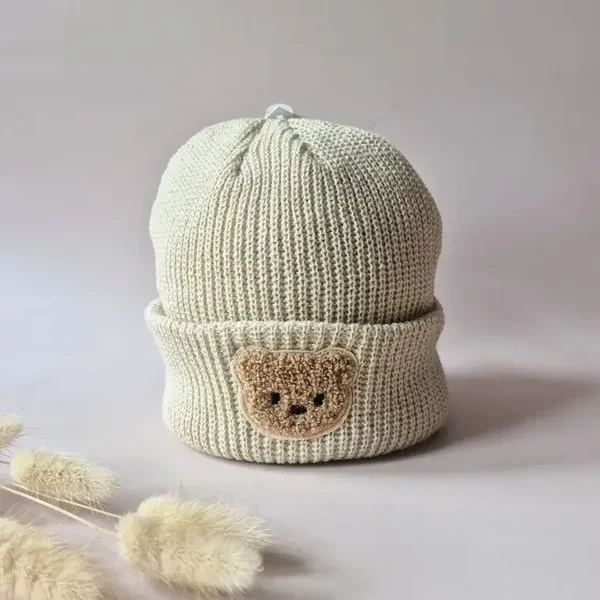 Bonnet ours à sonnettes – Bonnet beige chaud en tricot pour bébés et jeunes enfants