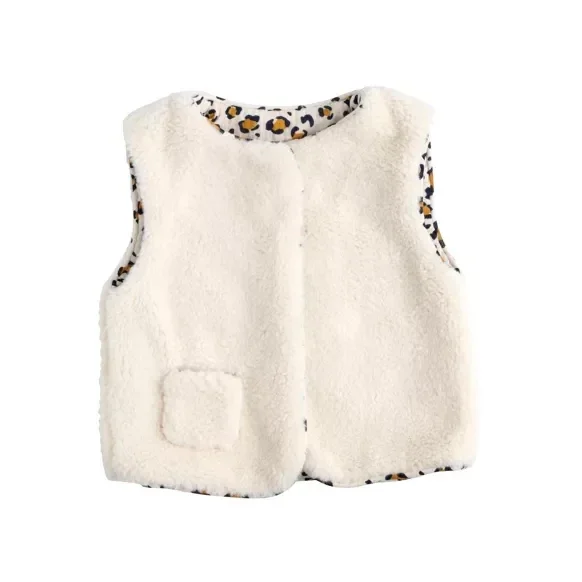 Nouveauté ! Gilet sans manche bébé en sherpa et intérieur gaze de coton léopard  Sauthon Sauthon
