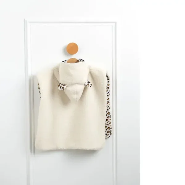 Poncho bébé sherpa et gaze de coton léopard