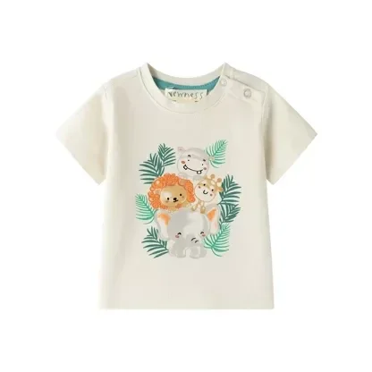 T-shirt bébé en coton beige avec détails verts et orange BBV66009  Newness Kids