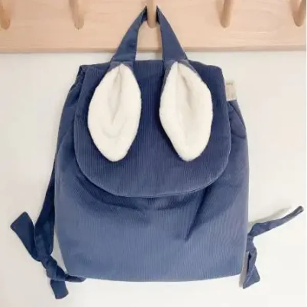 Sac à dos lapin velours bleu nuit