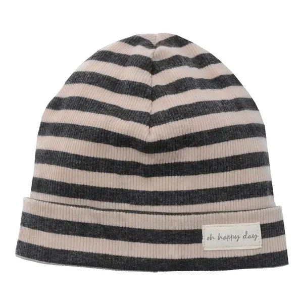 Bonnet rayé gris-beige