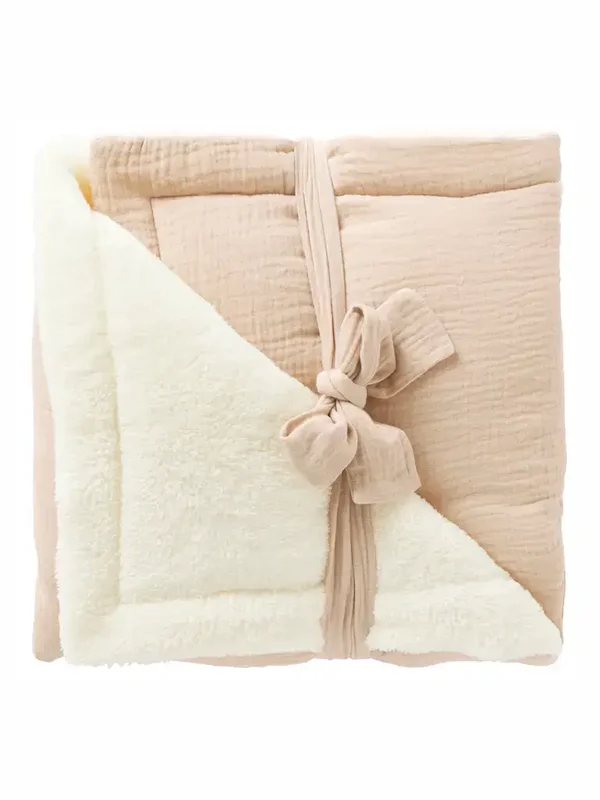 Couverture peluche double gaze & microfibre - Biscuit