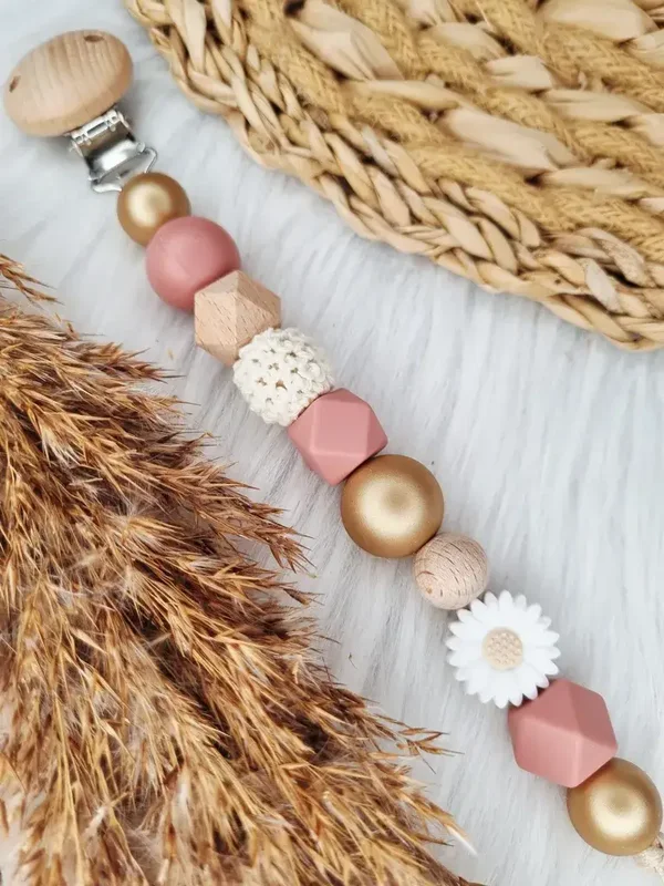 Speenkoord - Daisy wit, goud, powderblush