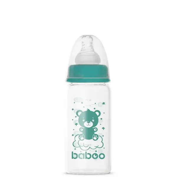 Baboo Anti-Colic Comfort glass Feeding Bottle, Narrow Neck, 120 ml, 0+ Months