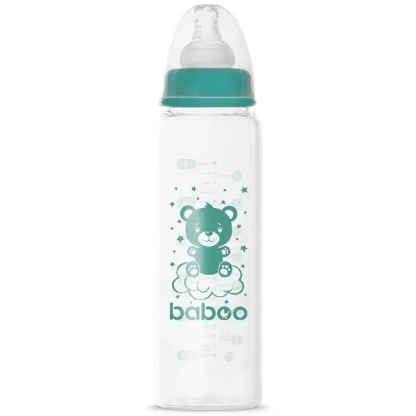 Baboo Anti-Colic Comfort glass Feeding Bottle, Narrow Neck, 240 ml, 3+ Months