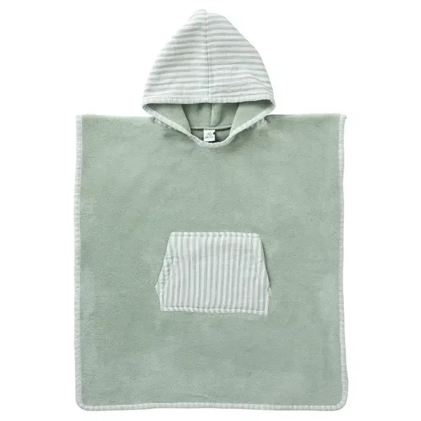 Poncho de bain à capuche bambou & gaze de coton vert de gris